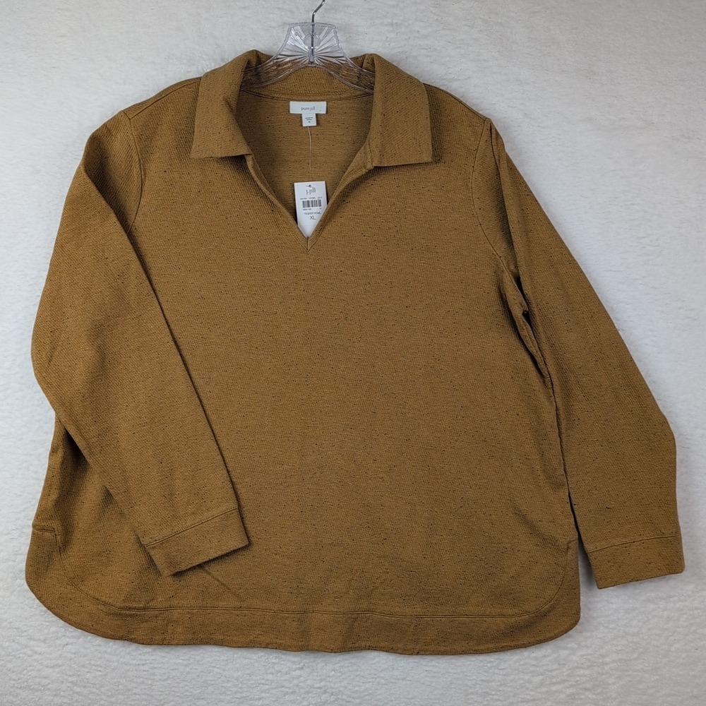 NWT J Jill Pure Jill Diagonal Knit Top Sz XL Tigers Eye V Neck Collared